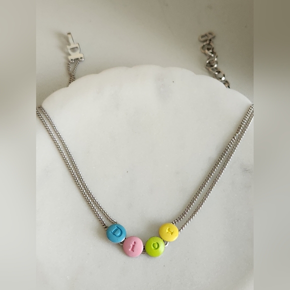 DIOR Enamel Charm Silver Tone Choker Necklace - Picture 3 of 5
